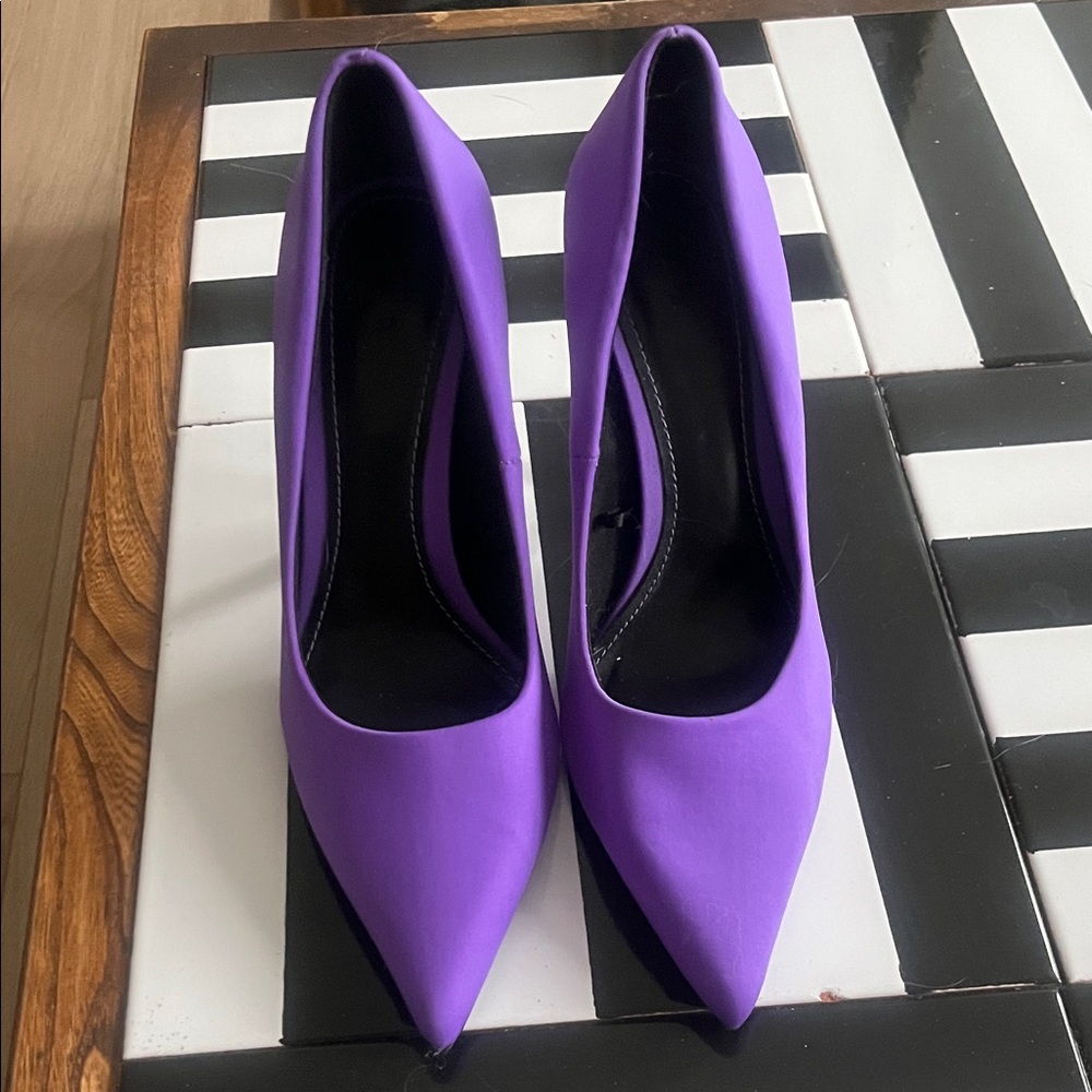 Zara Violet Pointed-Toe Satin Pumps